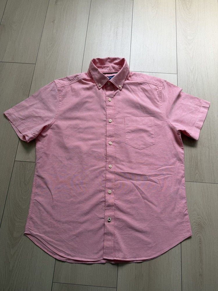 Nautica Men's M Pink Cotton Short Sleeve Button-Up Shirt Pocket Lightweight