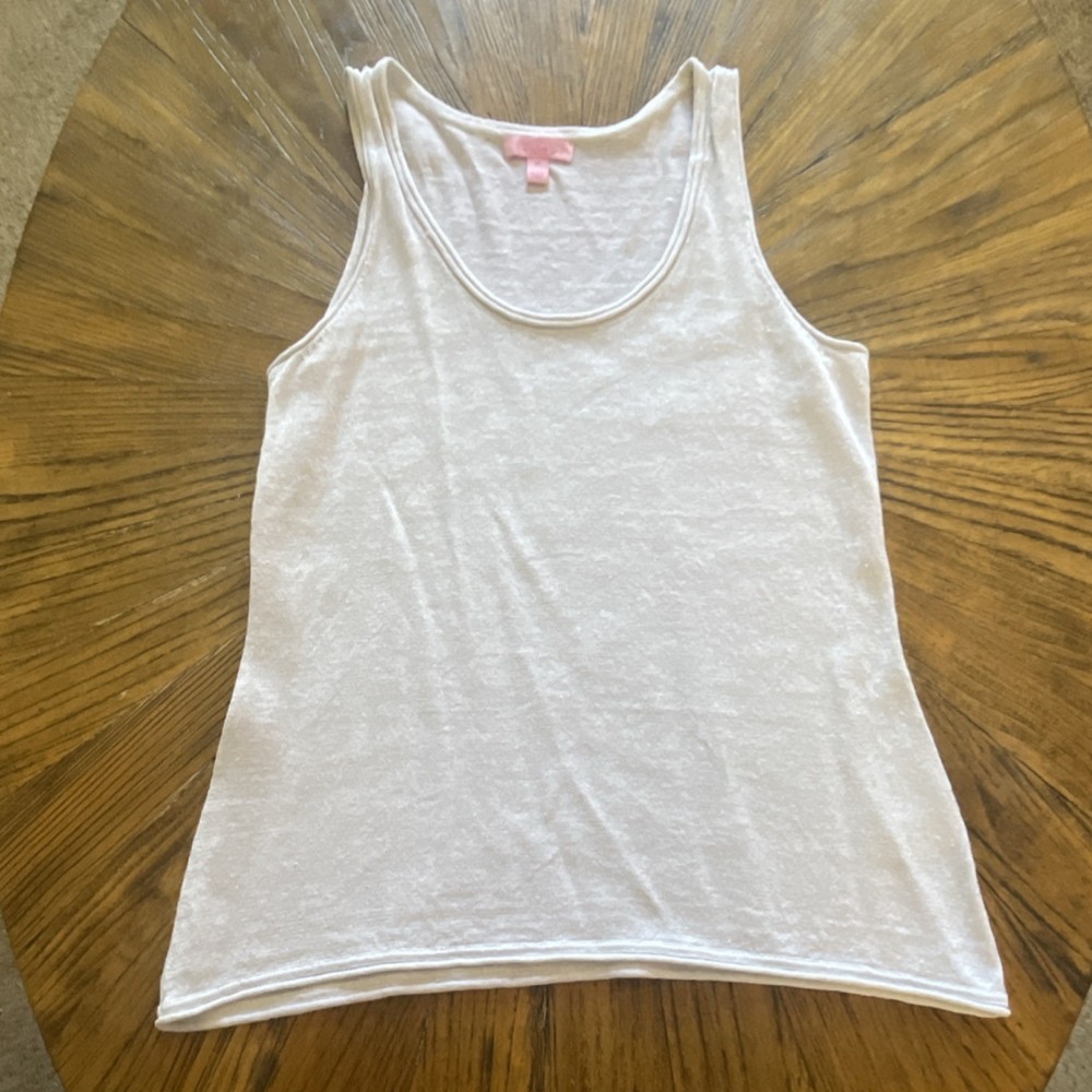 Lilly Pulitzer White Knit Linen Metallic Sleeveless Tank Top Scoop Neck M