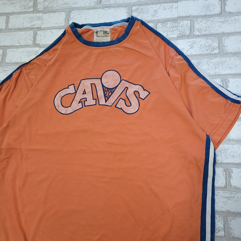 NBA Cleveland Cavaliers Orange Blue Side Stripe Cavs Basketball T-Shirt Mens 2XL
