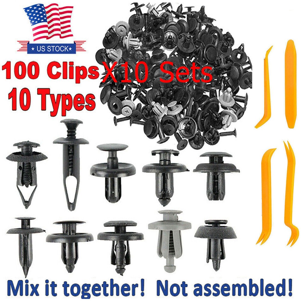 10sets 100pack Bumper Clips Fender 6 7 8 9mm Trim Car Auto Push Pin Rivet Tools