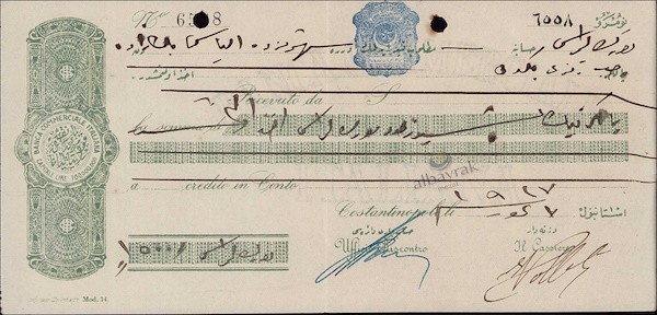 1927 Istanbul Banca Commerciale Italiana Check - Ottoman Fiscal Stamp Rare