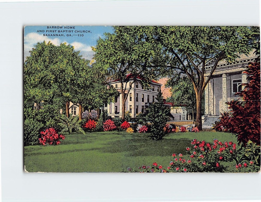 Postcard Barrow Home And First Baptist Church Savannah Georgia USA