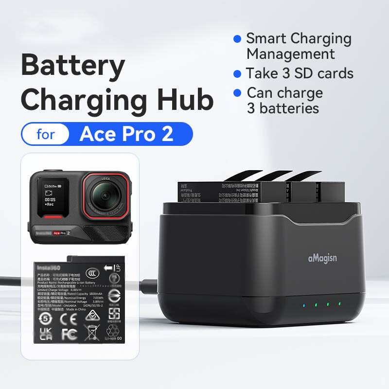 3 channel Battery Fast Charge Hub Charging cradle For Insta360 Ace Pro 2 battery-image