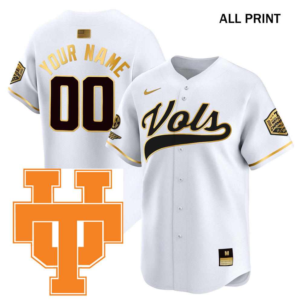 Tennessee Volunteers 2024 Champions #00 Custom Name Baseball Jersey - Full Print Available