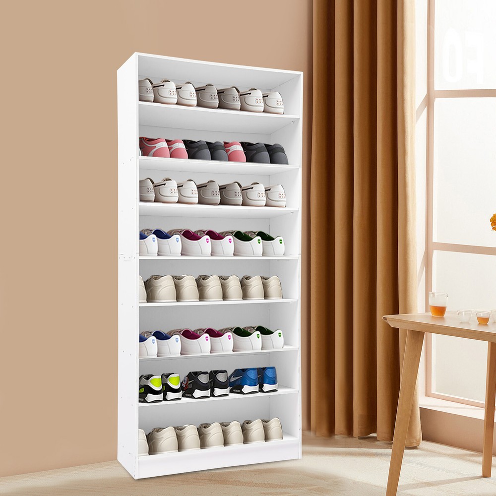 8-Tier White Shoe Cabinet Open Shoe Rack Storage Organizer for Entryway Closet
