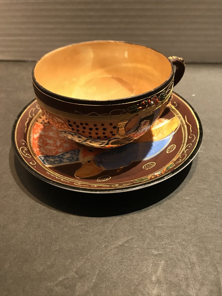 Hand Painted Moriage Porcelain Gold Trim Tea Set By Chikaramachi Japan