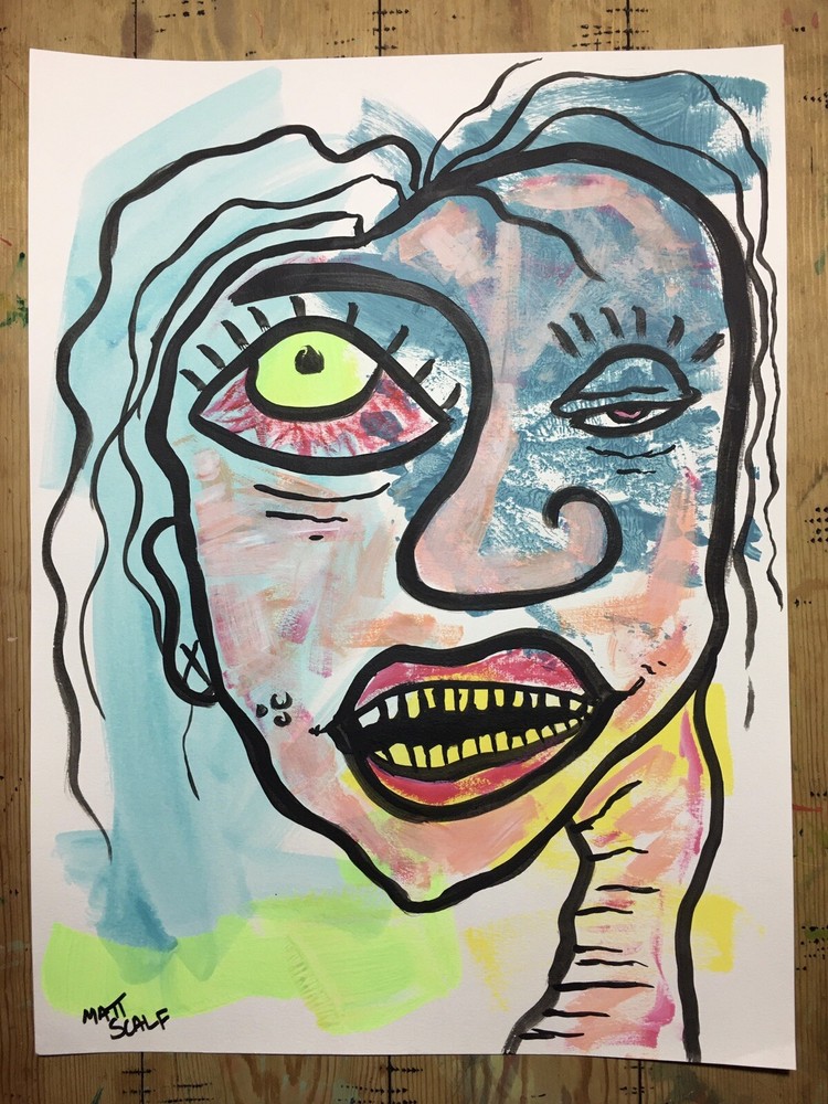 Matt Scalf 18x24 Face Abstract Street Art Graffiti ORIGINAL PAINTING Pop Modern-image