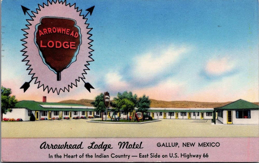 Arrowhead Lodge Motel Gallup NM Route 66 Postcard 1956 The Indian Capital