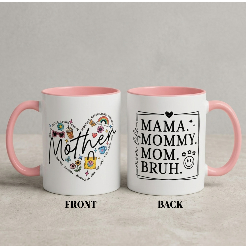 Funny Mom Mug Mama Mommy Mom Bruh Mother's Day Gift Ceramic Coffee Cup PinkBlack