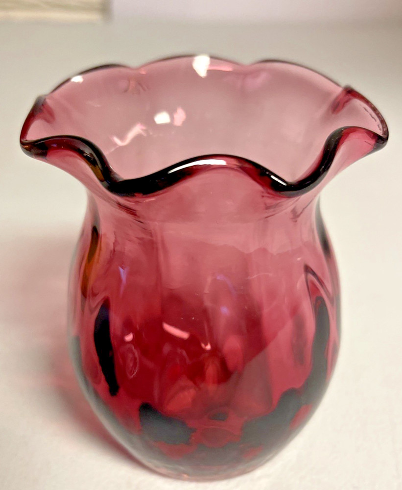 Cranberry Pilgrim Glass Vase Ruffled 3.5