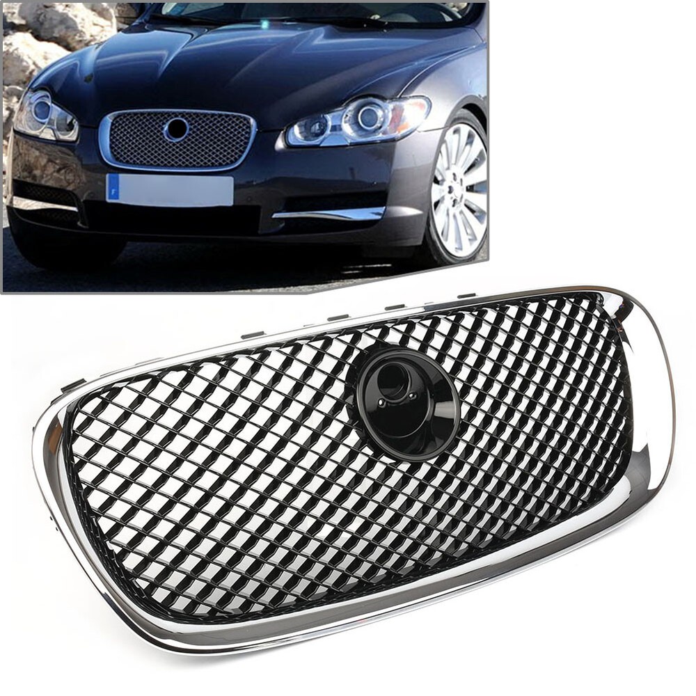 1X Car Front Bumper Grille Grill For Jaguar XF 2008-2011 Chrome Black Mesh
