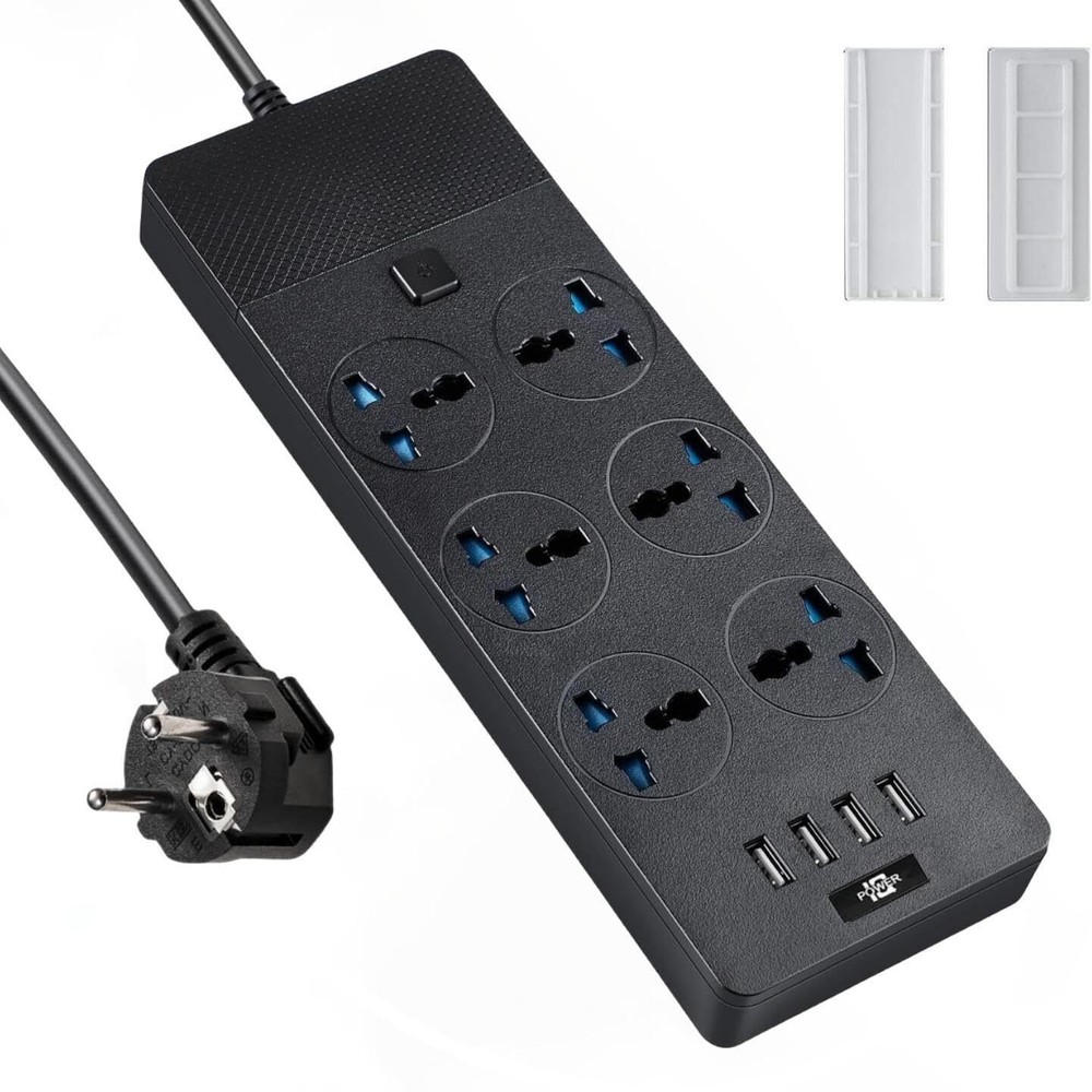 European Power Strip, Universal Power Strip with 6 AC Outlets and 4 USB Ports...