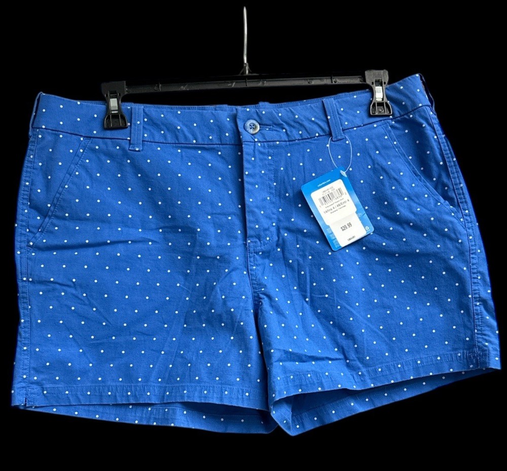 Columbia PFG Shorts Women's Size 14 4L Blue Polka Dot Outdoor Pockets Logo Chino