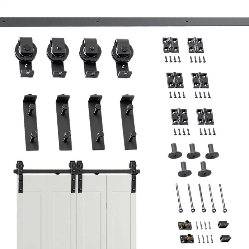 52in Modern Sliding Barn Door Hardware Kit with Folding Track Rail for Closets