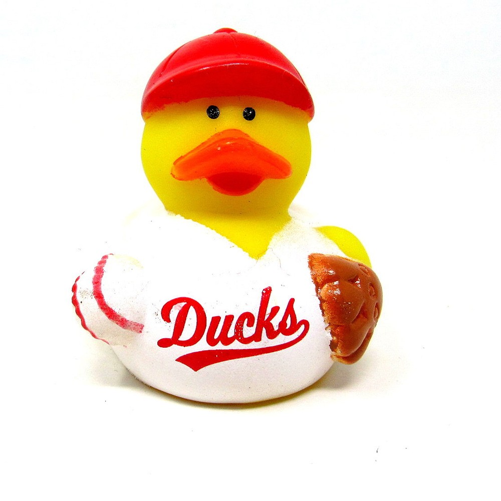 Baseball Player Rubber Duck 2in with Red Cap & Mitt Squirter US Seller