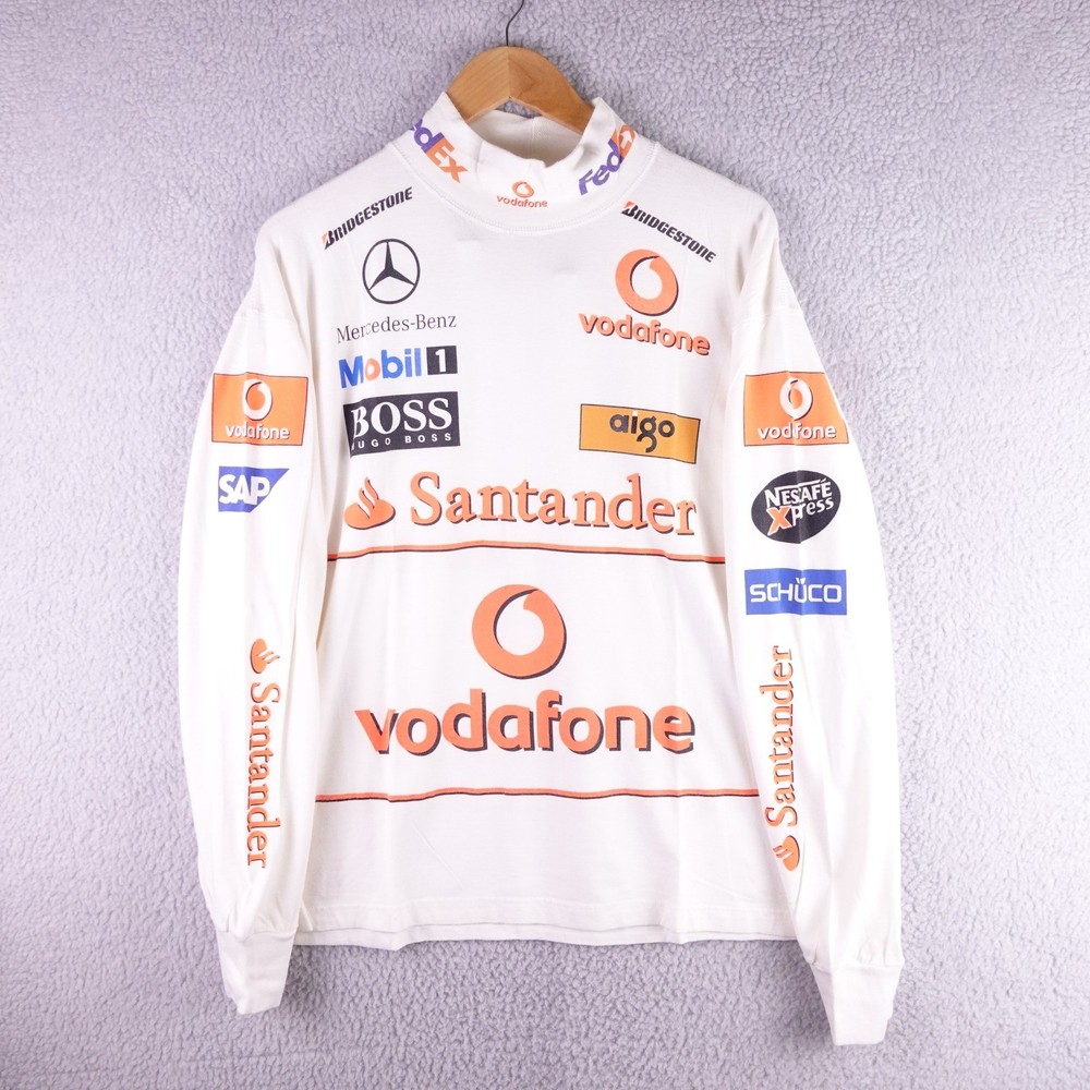 Vodafone McLaren Mercedes F1 Racing Sponsor Shirt White Long Sleeve Mens XL
