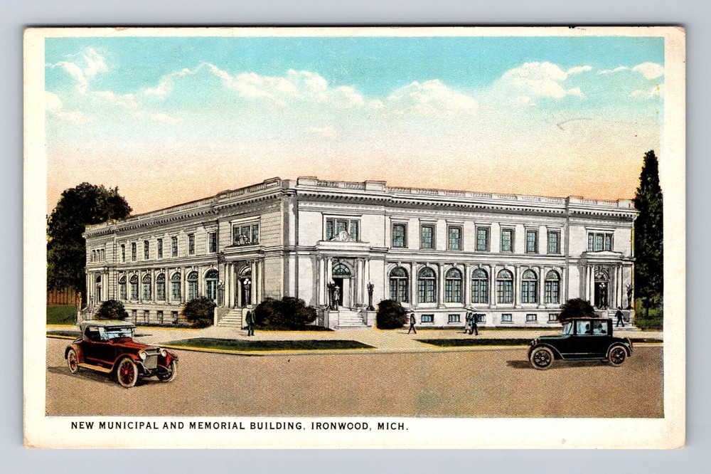 Ironwood MI-Michigan, New Municipal And Memorial Building, Vintage Postcard