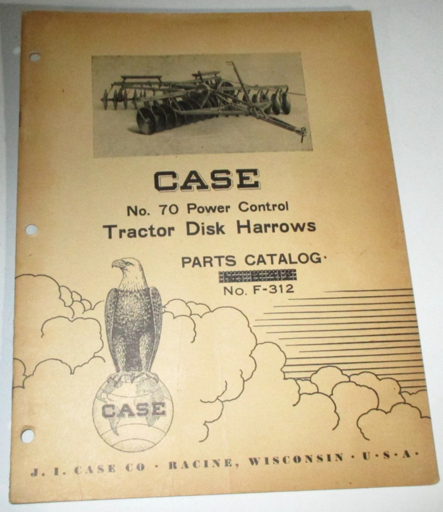 Case 70 Tractor Disk Harrow Parts Catalog Manual Book No. F-312 9-48 ORIGINAL!
