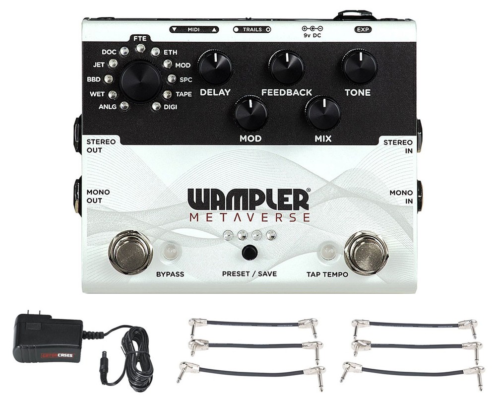 Wampler Metaverse Delay Pedal with Gator 9V Power Supply & 3 Patch Cables