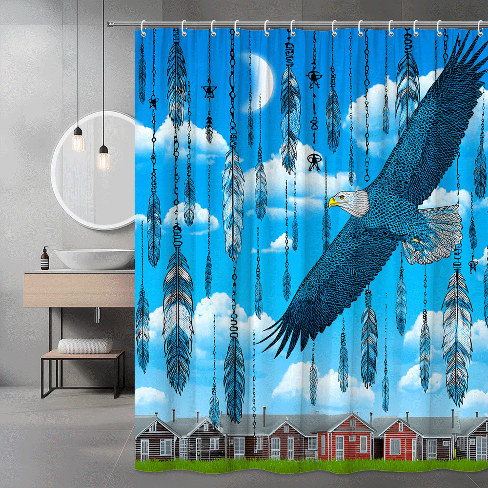 Eagle Feather Sky Shower Curtain Blue Cloud Print