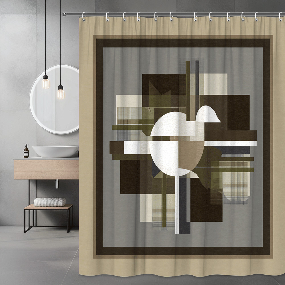 Abstract Geometric Shower Curtain Brown Gray Neutral Print