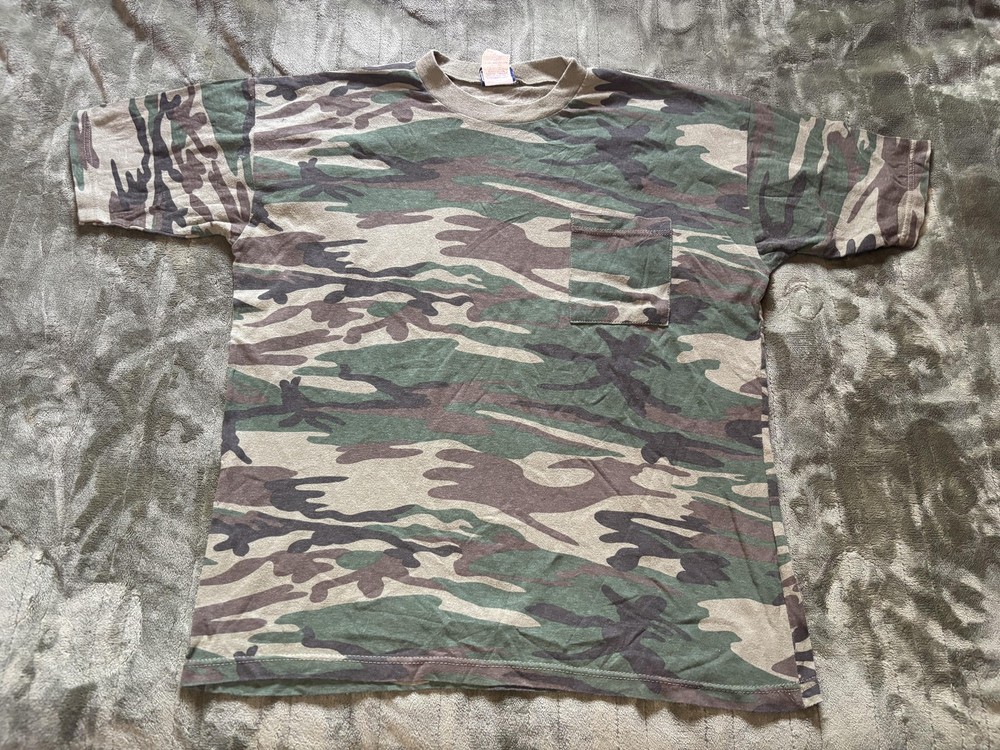 Imperial Shirt Mens XL Green Camo Pocket Hunting Military Camouflage Vintage