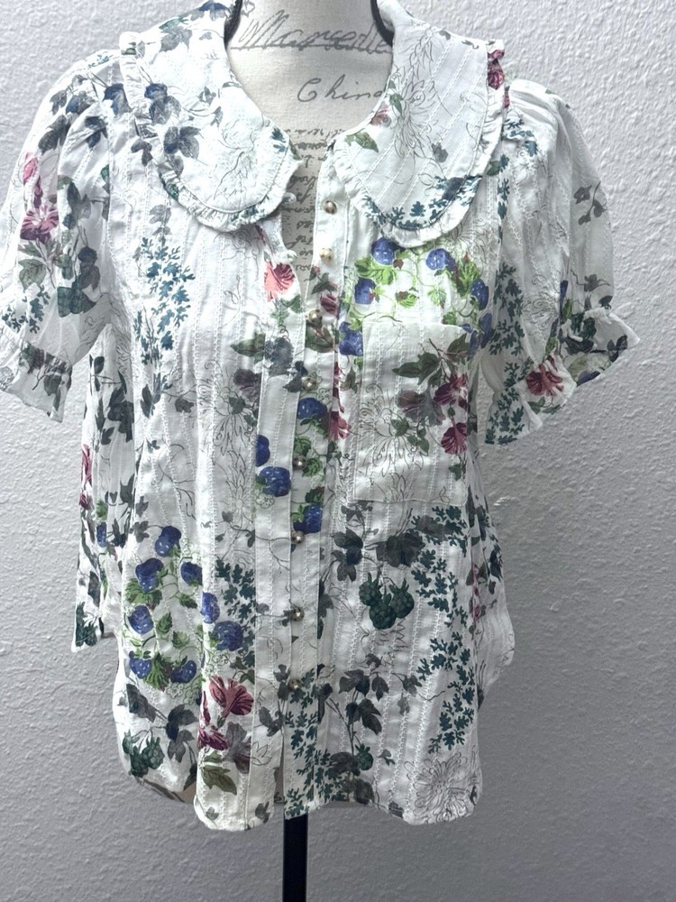 Pilcro Anthropologie Floral Button Front Blouse M Shirt Women Medium