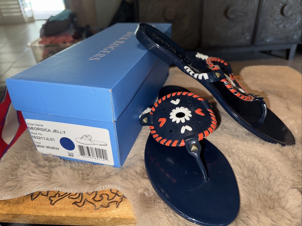Women’s Jack Rogers Georgica Jelly Thong Sandals Navy Red White Size 8