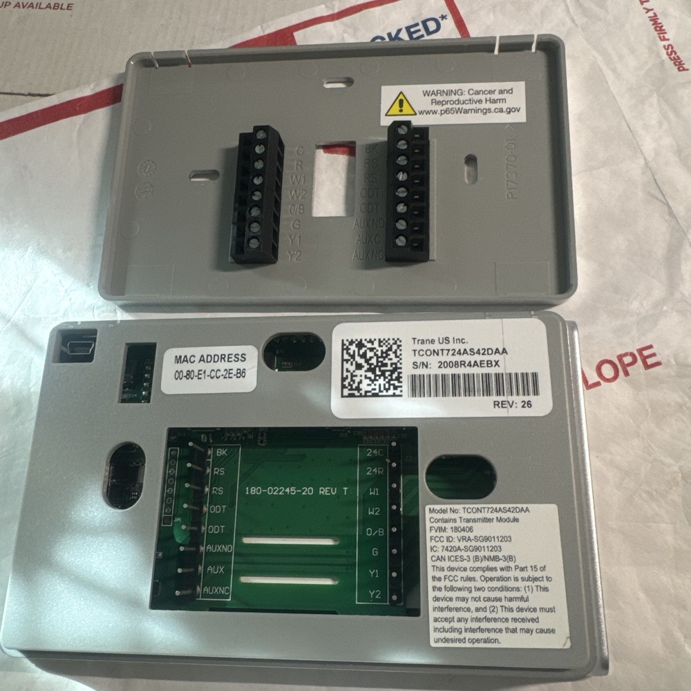 Trane TCONT724AS42DAA Touchscreen Comfort Control Thermostat XR724,SN:2008R4AEBX