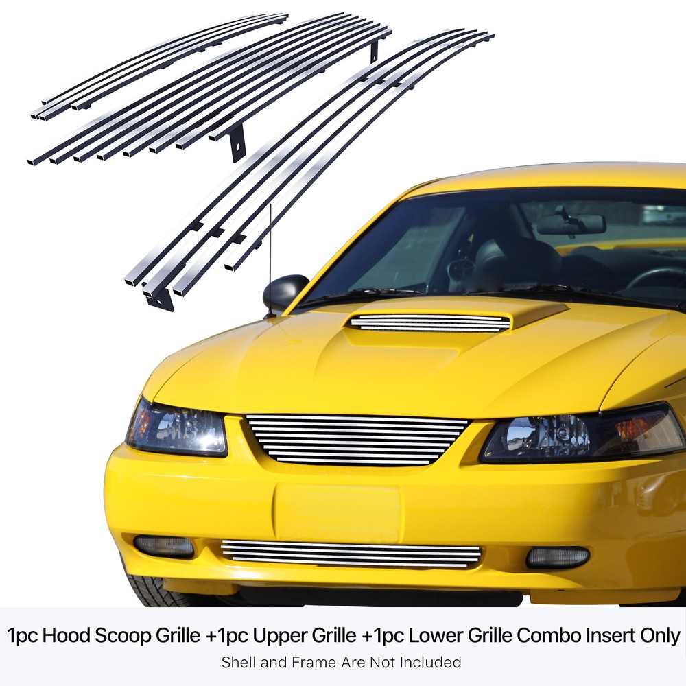 Fits 1999-2004 Ford Mustang GT V8 Stainless Chrome Billet Grille Insert Combo