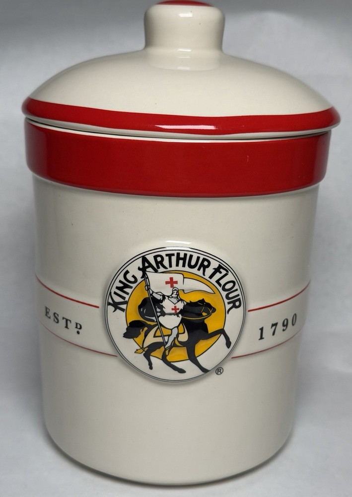 King Arthur Flour Sourdough Starter Crock Ceramic Kitchen Canister Red White Lid