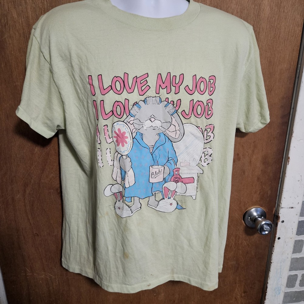 Vintage 1989 Airwaves T Shirt Size XL Rabbit Graphic I Love My Job