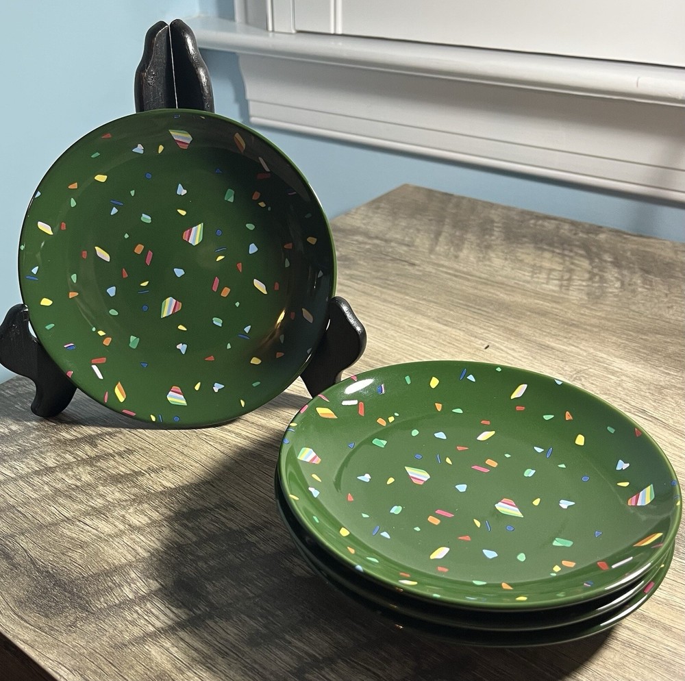 Opalhouse Jungalow 4 Pc Stoneware Appetizer Plates Confetti colorful 6” Green