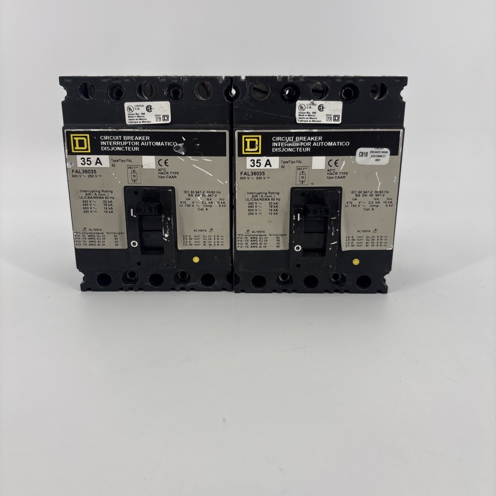 Lot Of2 Square D FAL36035 35 Amp 600V 3-Pole Circuit Breaker 35A 600 VAC Series