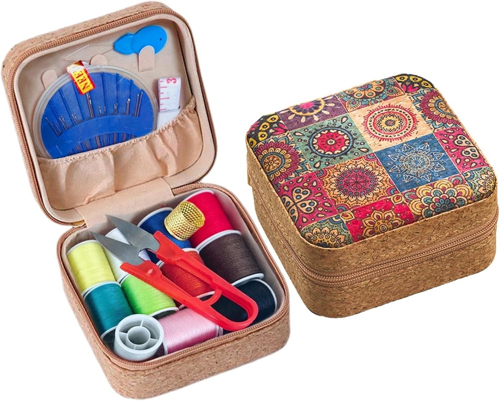 Sewing Box,Portable Travel Sewing Kit ，Vintage Soft Wood Print Sewing Kit,Mini
