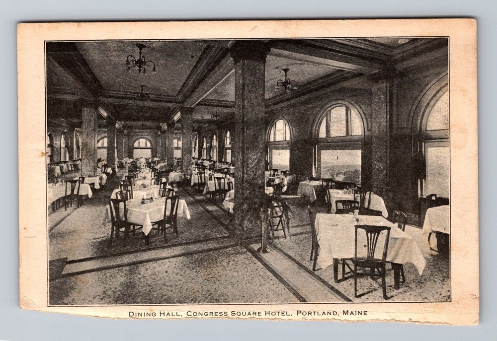 Maine ME Portland Dining Hall Congress Square Hotel Vintage Postcard