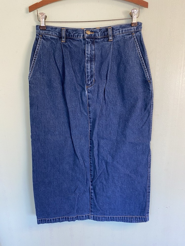 Vtg Eddie Bauer Skirt 8P Blue Denim Straight Midi Western Cottage Boho 90s Y2K