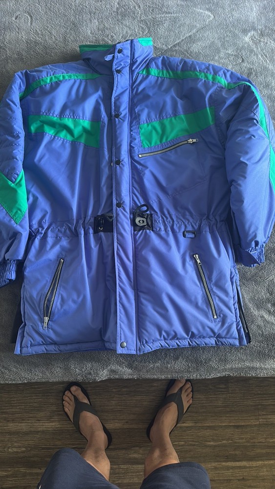 Vintage Ski Alpine Jacket – Blue & Green Retro Puffer Coat (Size L)