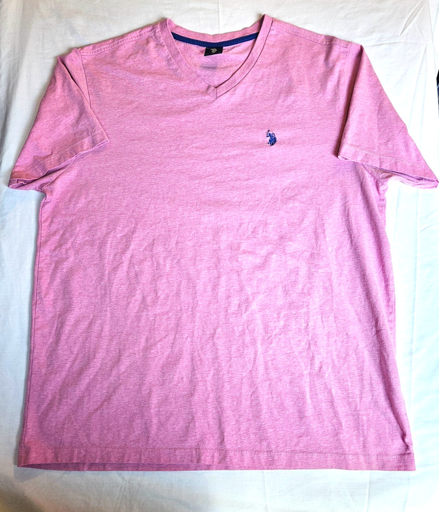 US Polo Assn Men's XL V-Neck T-Shirt Heathered Pink Short Sleeve Embroidered Log