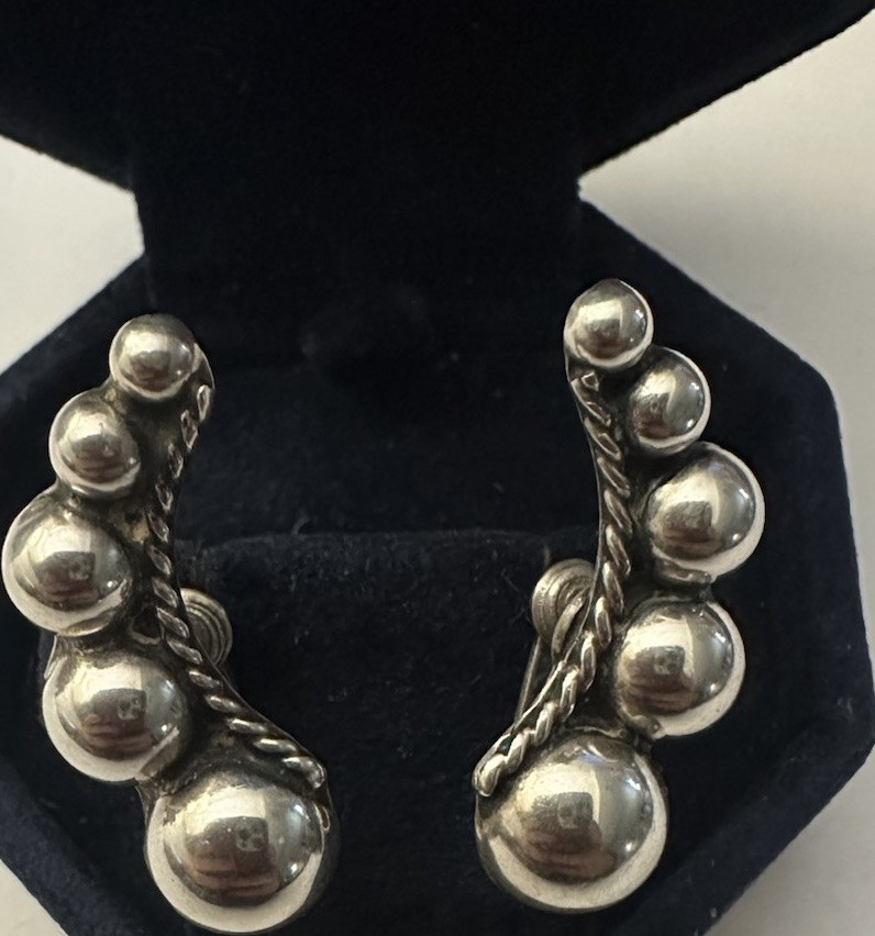 Vintage Sterling Silver Climber Earrings Screw Back 925 Signed and artist signed