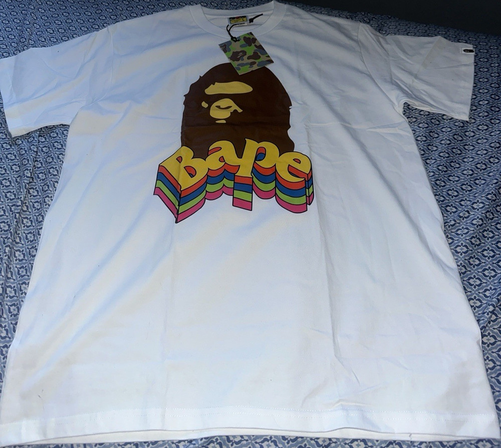 A Bathing Ape BAPE White Ape Head Logo Graphic Men's Crew Neck T-Shirt Size L