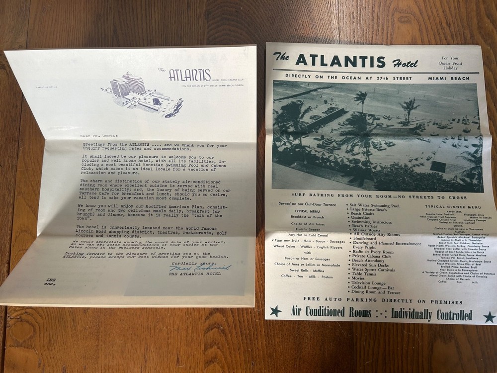 Vintage 1950’s Miami Beach The Atlantis Hotel Vacation Brochure Florida