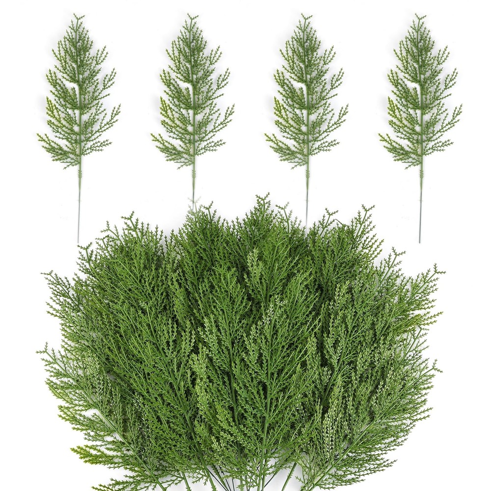 Artificial Pine Branches,40 Pcs Christmas Faux Cedar Stems, Artificial Faux C...