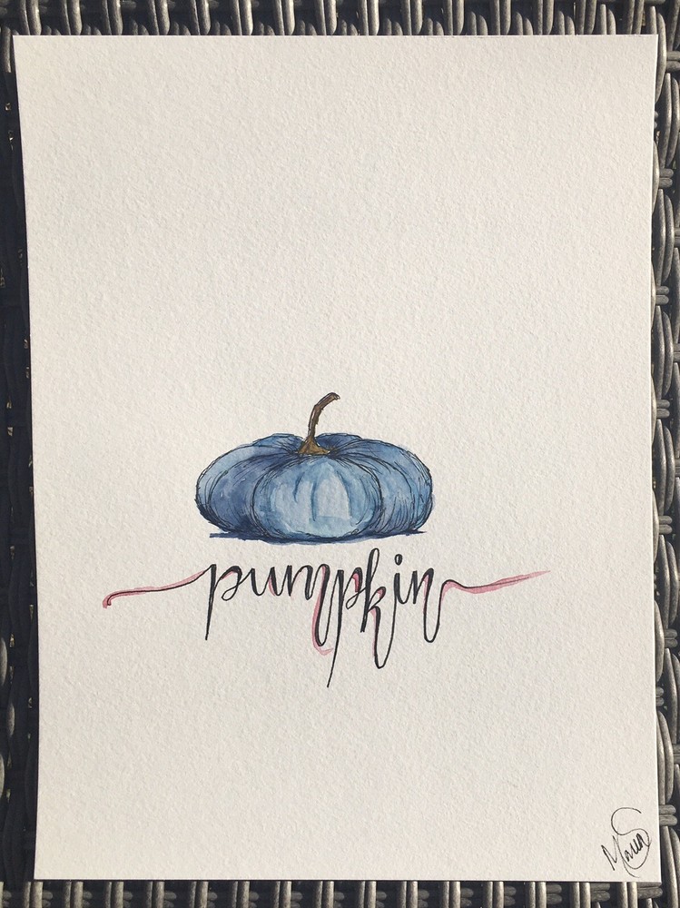 Maria Scalf 9x12 Pumpkin Food Fall Holidays Farm ORIGINAL PAINTING Minimalist