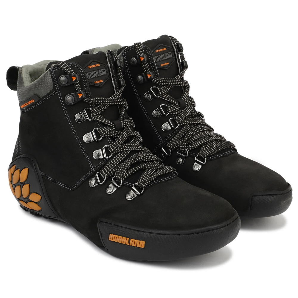 Woodland Men’s Black Nubuck Ankle Boots Outdoor Lace-Up Slip Grip Durable Sole