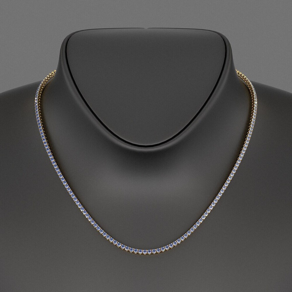 12.5Ct Lab Created Round Blue Sapphire Tennis Necklace 14k Yellow Gold Over 20