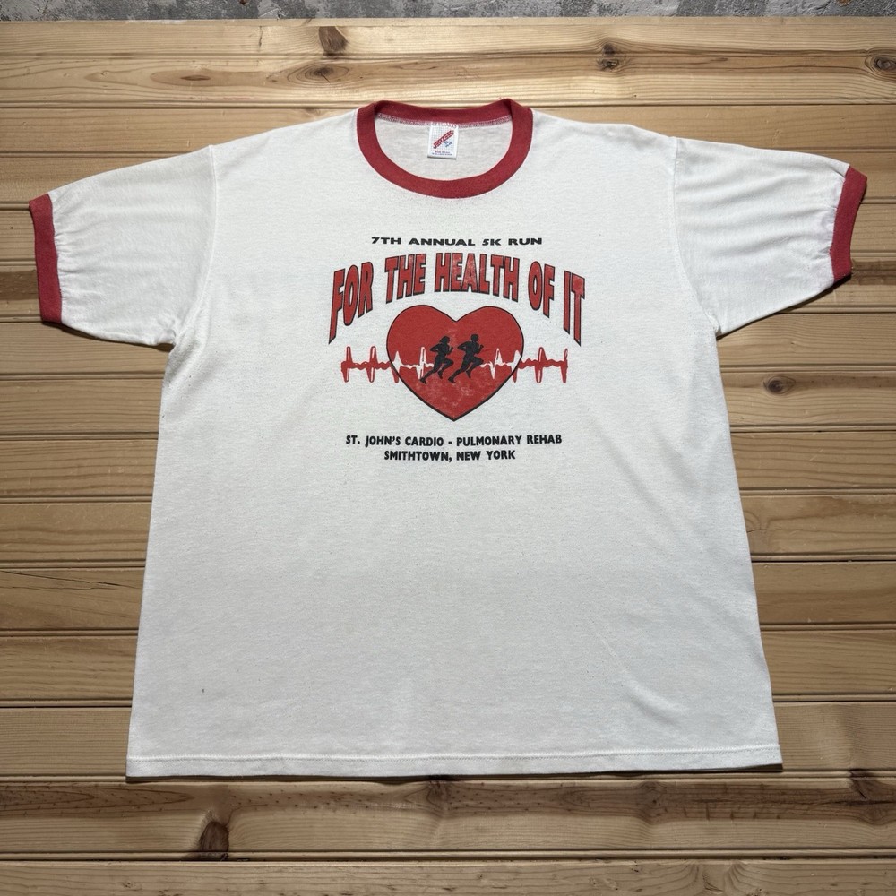 Vintage 80s New York Heart Beat 5k For The Health Run St Johns Shirt Size XL