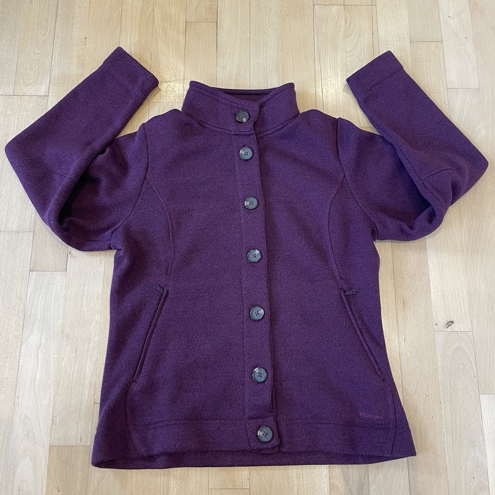ROHAN Ladies Pathway Jacket Cardigan Fleece Mid Length Pockets Plum Size M