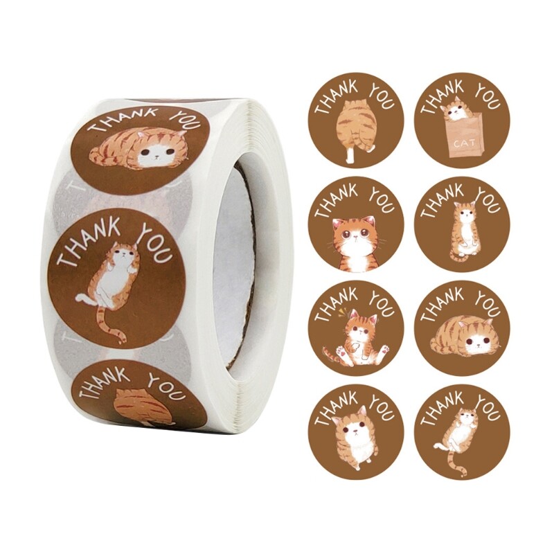 500Pcs Small Round Kitten Thank You Sticker for Sealing & Decoration