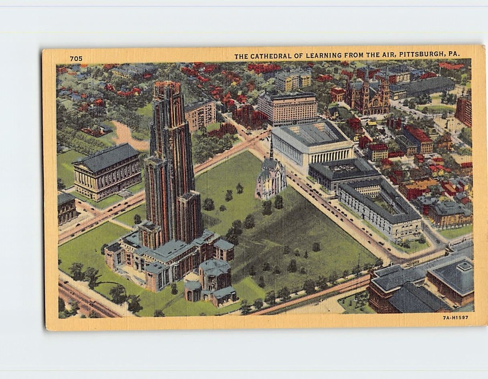 Postcard Aerial View Cathedral of Learning Pittsburgh Pennsylvania USA